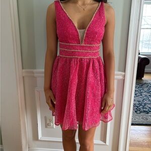 Sparkling Pink V-Neck Party Dress